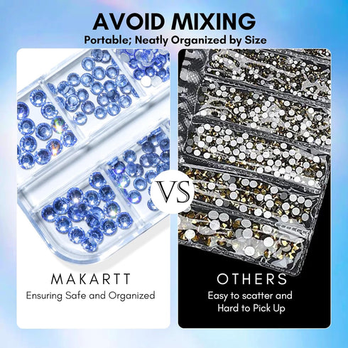 Makartt Blue Nail Rhinestones, Multi-Size Flatback Crystal Glass Nail Charms for DIY Crafts and Nail Art Supplies