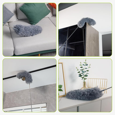 Duster with Extension Pole, 100" Long Feather Duster Kit with 2 Microfiber Heads, Cleaning Supplies for High Ceilings