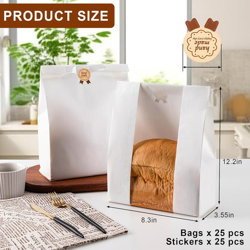 Hoewina 25PCS 25PCS (13.7x8.3x3.5 inch, Paper Bread Bags, Large Sourdough Bread Bags for Homemade Bread Bakery Storage