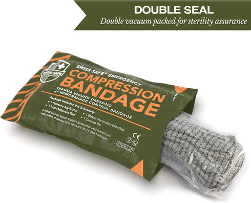 Swiss Safe 6 Inch Israeli Bandages Trauma Kit, Sterile Elastic Compression Bandage, 2-Pack