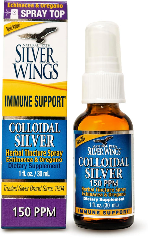 Natural Path Silver Wings Colloidal Silver 150ppm (750mcg) with Echinacea & Oregano Immune Support Spray