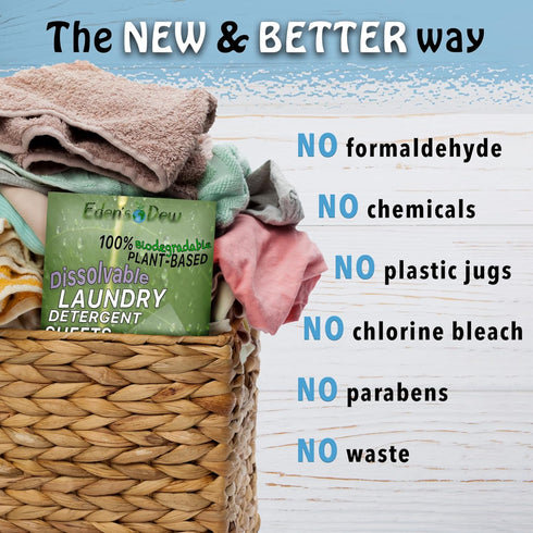 EDEN'S DEW Laundry Detergent Sheets, Biodegradable, Up to 80 Loads, 40 Sheets, Plant Based, Fresh Linen Scent