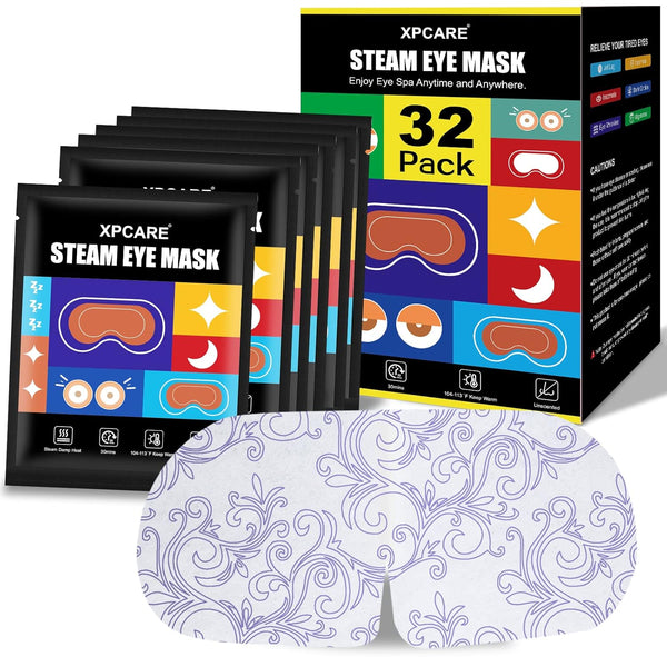 XPCARE 32 Pack Steam Eye Masks for Dry Eyes, Disposable Heated Eye Mask for Dark Circles, Stress Relief