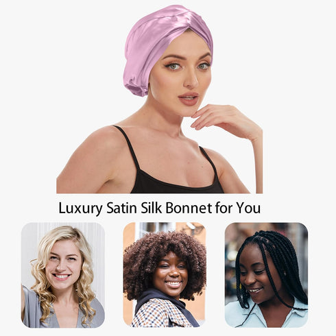 Silk Satin Bonnet for Women: Hair Care Gift for Daily Travel Life, Sleep Essentials Gifts for Christmas Valentine's Day Lavender Purple