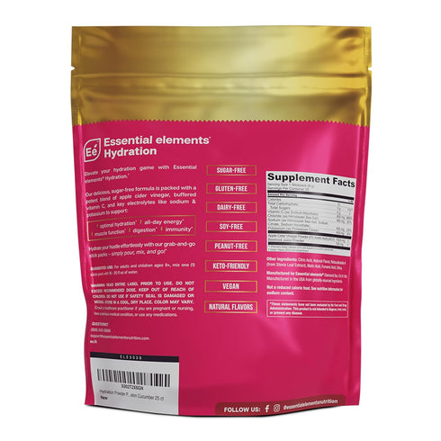 Essential Elements Hydration Packets Watermelon Cucumber, Sugar Free Electrolytes Powder, 25 Stick Packs