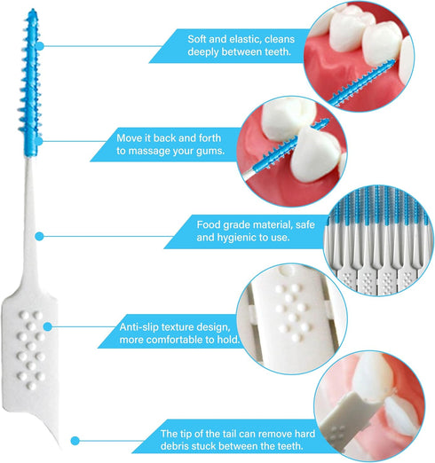 Soft Silicone Interdental Brush, Braces Brush, Corrective Brush, Disposable, Suitable for Cleaning Teeth Health (Blue,