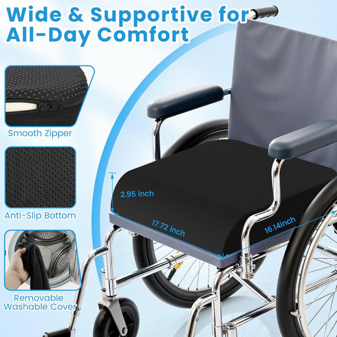 ComfyInLove Tailbone Wheelchair Seat Cushion for Pressure Relief, Cooling Gel Memory Foam Chair Cushion with Slope-Edge