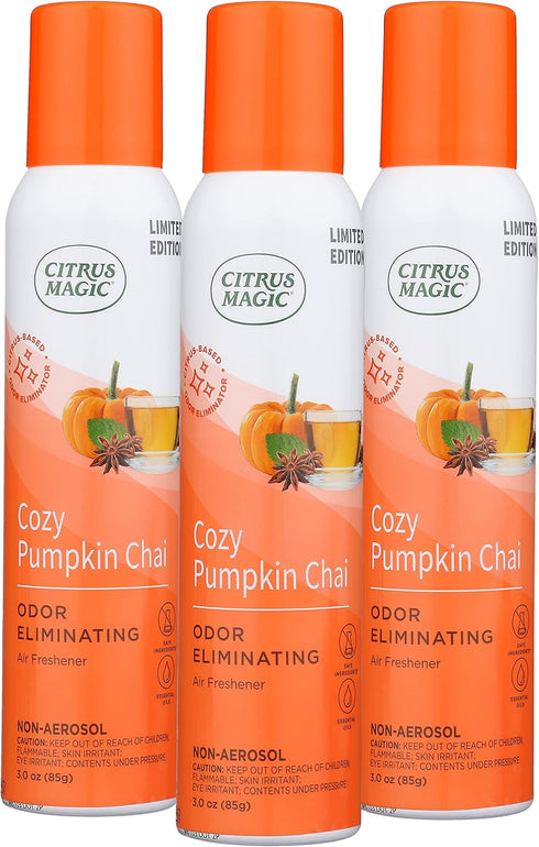 Citrus Magic Limited Edition Natural Odor Eliminating Air Freshener Spray, Cozy Pumpkin Chai, 3-Ounce (Pack of 3)