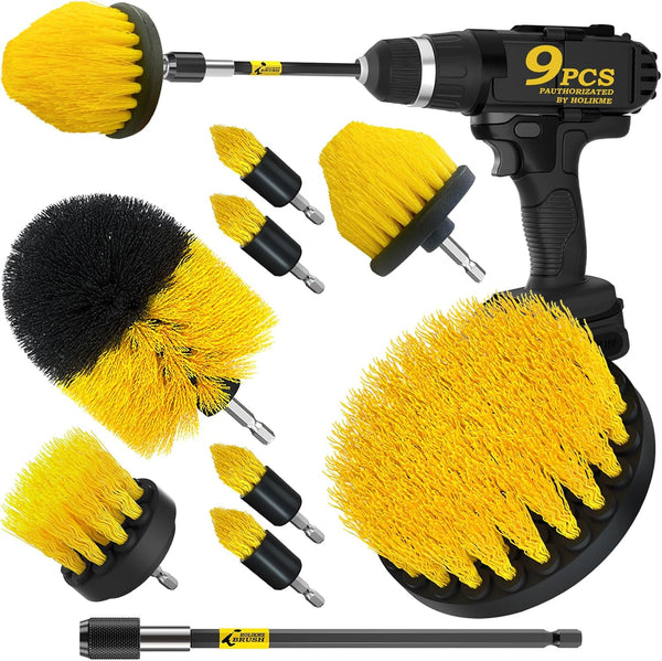 Holikme 9Pack Drill Brush, All Purpose Drill Brush with Extend Attachment for Bathroom, Grout, Floor, and Kitchen