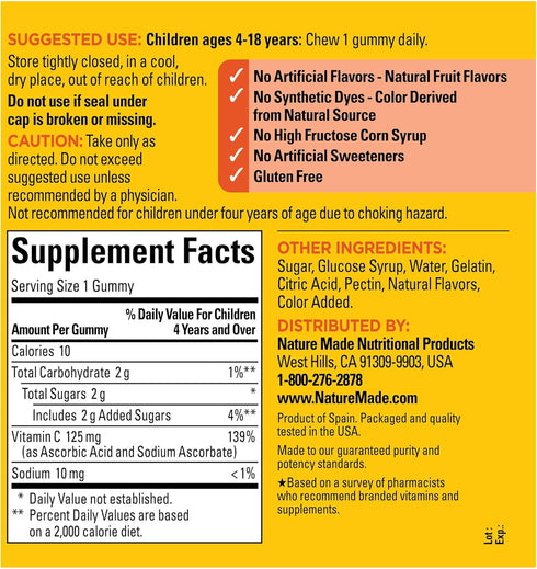 Nature Made Kids First Vitamin C Gummies, 110 Gummies, Immune Support