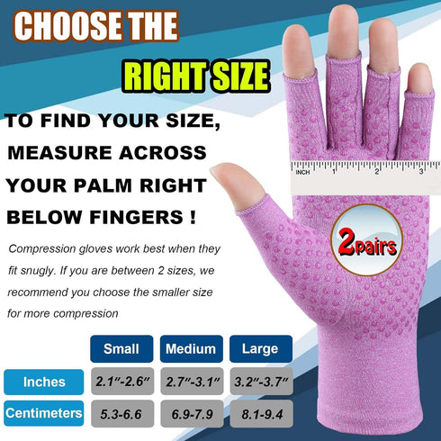 2 Pairs of Compression Gloves for Men Women, Arthritis Relief, Anti-Slip Fingerless Gloves for Hand Support (Pure