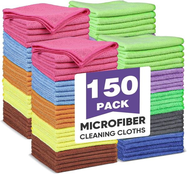 TEAWOO 10 Colors Microfiber Cleaning Cloths, 150 Pack Assorted Cleaning Rags, Highly Absorbent