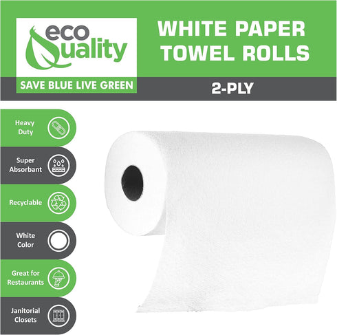 2-Ply White Kitchen Perforated Paper Towel Rolls, Easy Tear, Strong, Individually Wrapped, USA Made