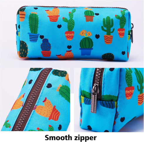 LParkin Canvas Cactus Pencil Case - Makeup Cosmetic Bag and Stationary Pouch