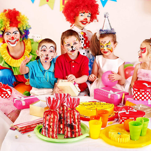Blulu 100 Pcs Halloween Plastic Carnival Circus Party Treat Bags - Red and White Stripe Printed Clear Cellophane with