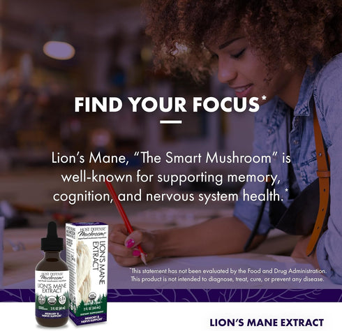 Immune 2 oz (60 Host Defense Mushrooms Lion's Mane Extract - Lion's Mane Liquid Supplement for Brain Health - Mushroom