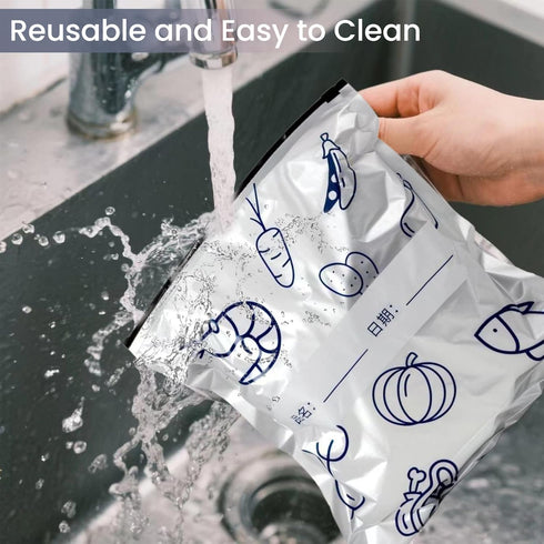 QZAVIRE 30 Pcs Reusable Aluminum Foil Sealable Storage Bags, Seafood Meat Self-sealing Freezer Bags with a stand-up