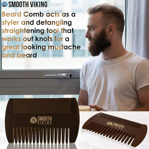 Smooth Viking Beard Brush & Comb Gift Set for Men, Natural Boar Bristle Hair Brush & Wooden Comb for Grooming & Beard