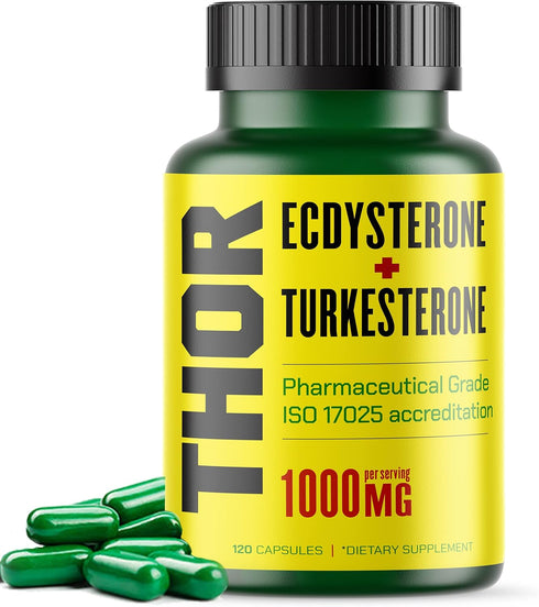 Turkesterone + Ecdysterone Anabolic Supplement - 120 Caps (2 Months) - 1000mg, 98%-95% Purity, ISO 17025 Certified