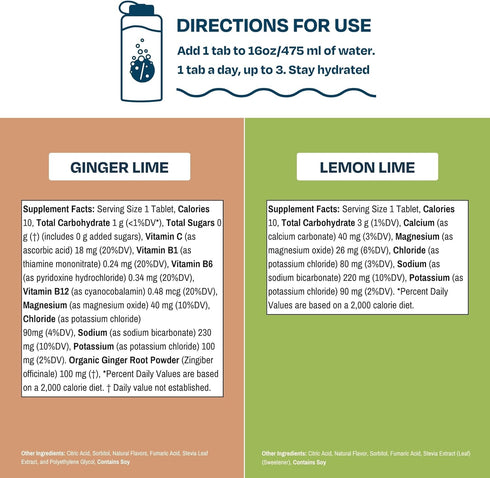 Drinklits Daily Hydration | Vitamins Electrolyte Tablets | Ginger-Lime and Lemon-Lime | 2 Pack