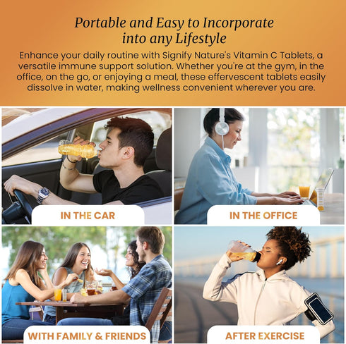 Effervescent Vitamin C 1000mg Tablets - Immune Support with Zinc, Sugar-Free & Vegan, 20CT