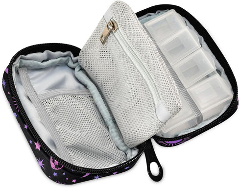 Travel Pill Organizer Bag Weekly Pill Organizer Case Moon Sun Stars Portable Small Daily Pill Boxes for Vitamin Fish