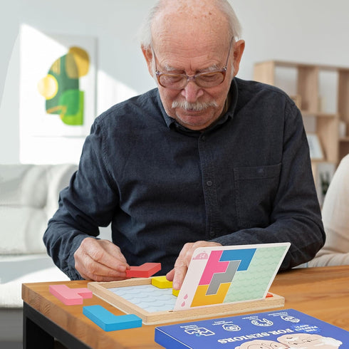 PHIELEY 8 Wooden Tiles Matching Dementia Activities for Seniors, Easy Memory Games for Alzheimers Patients, Cognitive