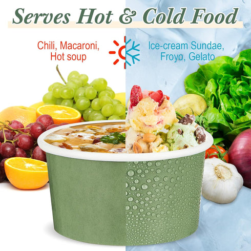 Maxdot 60pcs 5oz Frozen Dessert Cups, Disposable Ice Cream Cups, Paper Yogurt Bowls, for Hot and Cold Foods, Suitable