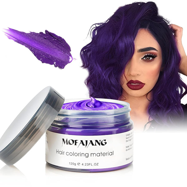 Purple Hair Dye Wax Temporary Color Pomade 4.23 oz, Natural Instant Hair Styling Clay for Halloween, Cosplay, Party