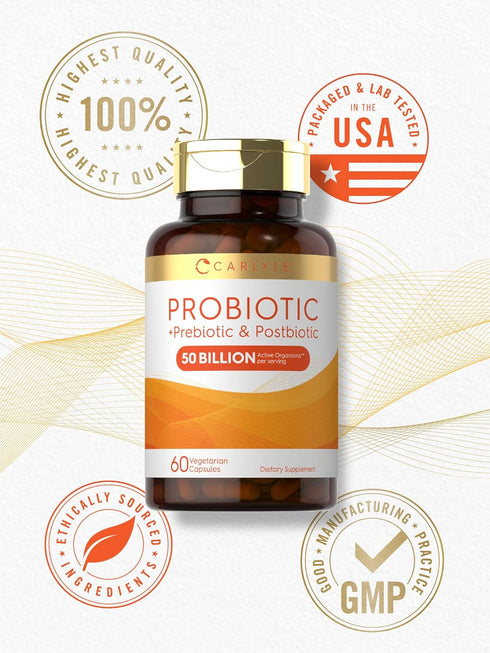 Carlyle Prebiotic, Probiotic & Postbiotic | 50 Billion CFU, 60 Powder Pills, Vegetarian, Gluten Free & Non-GMO