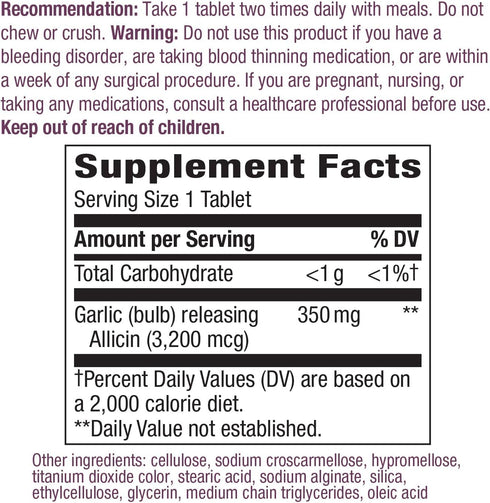 Nature’s Way Garlicin Cardio Premium Herbal Support, 350 mg per Serving, 90 Tablets