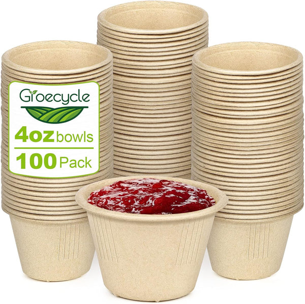 4 oz Small Paper Bowls, 100 Pack Disposable Compostable Bagasse Fiber Bowls for Condiments, Sauce, Ice Cream