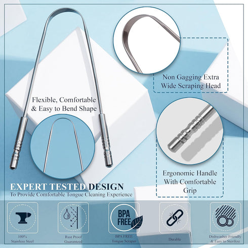MasterMedi Tongue Scraper with Case, Easy to Use for Adults, Tongue Cleaner for Oral Care & Hygiene (Single Pack)