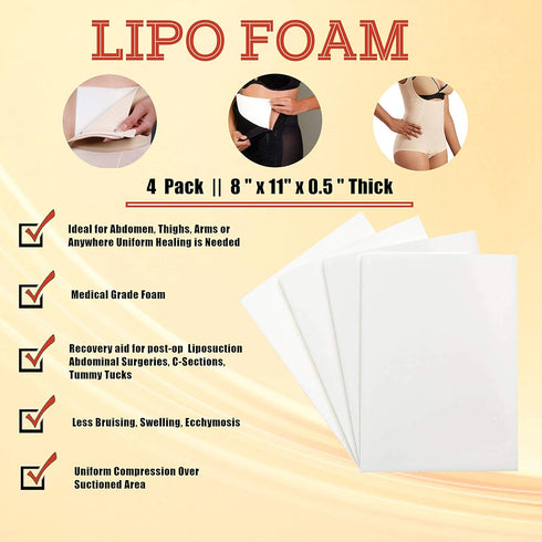 Medcore 4 Pack Lipo Foam Board - Post Surgery Ab Board for Liposuction, C-Section, Tummy Tucks, BBL Surgeries