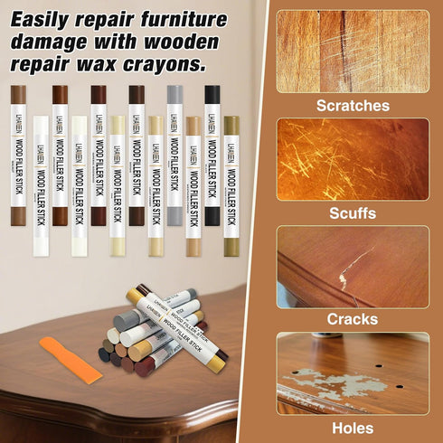 LHAVEN Sticks,12colors Wood Filler Wood Wax Crayons for Repairing Scratches, Scuffs, Cracks, and Nail Holes on Wood