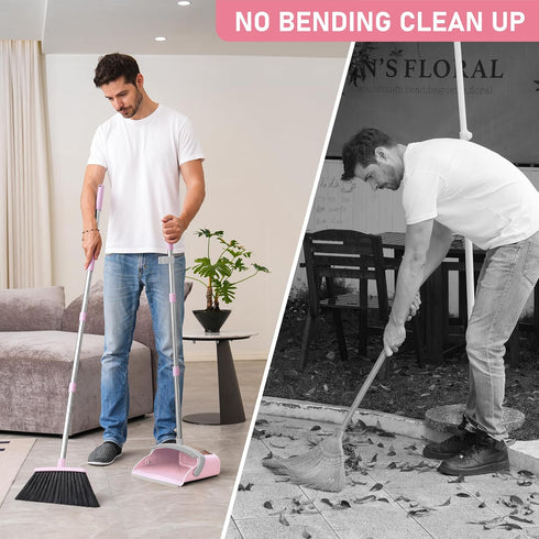 Broom and Dustpan Set, Outdoor Broom with Dustpan for Home Commercial Cleaning, Long Handle