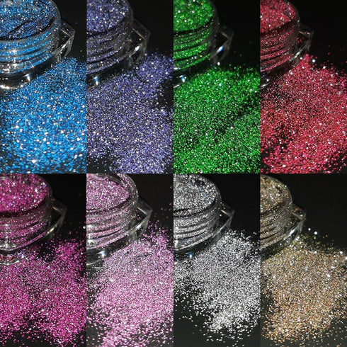 Reflective Glitter Powder Set, 8 Colors Sparkle Diamond Nail Glitter Dust, Silver Pink Purple Green Loose Nail Supplies