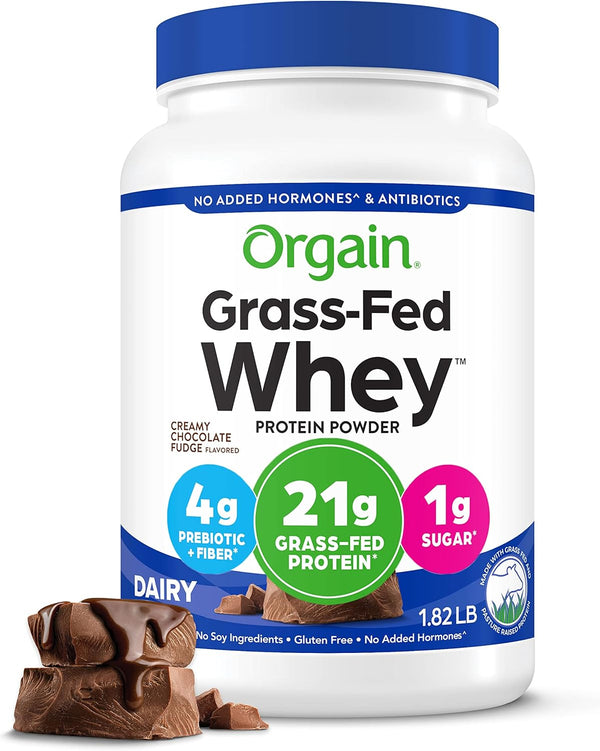 Orgain Whey Protein Powder, Creamy Chocolate Fudge - 21g Grass Fed Protein, 5g BCAAs, 1.82lb