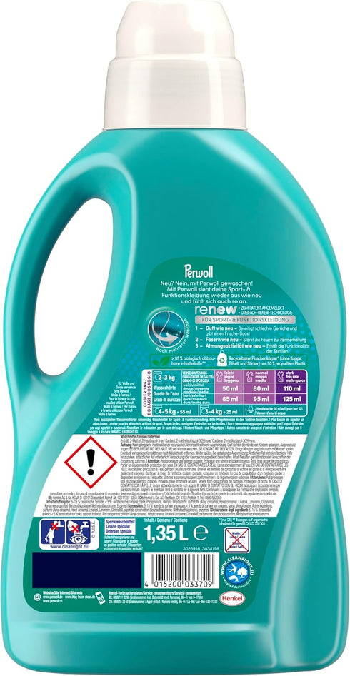 Perwoll (1 27 Sports Detergent x Wash Loads) | Gently Cleans, Removes Bad Odors & Maintains Elasticity | For Sports