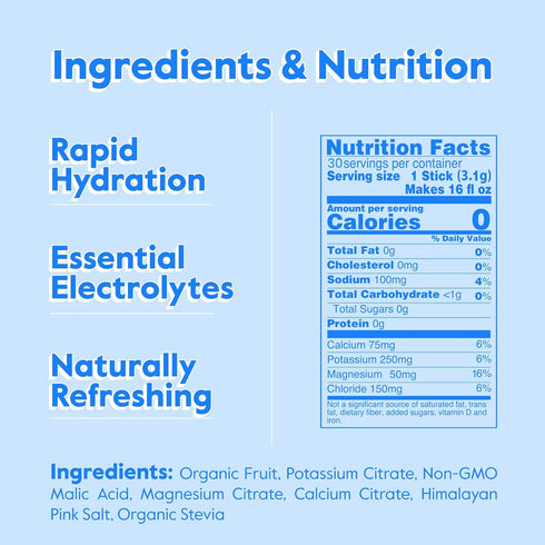 Nectar Sugar Free Electrolytes Powder - Organic Fruit, No Sugar or Calories, Hydration Powder for Rapid Rehydration