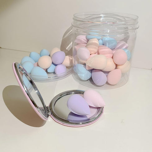 50 PCS Small Mini Makeup Sponges, Multi Colored Beauty Blender with Makeup Mirror, Facial Tools
