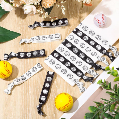 Volleyball Hair Ties - 20 Pcs Accessories, No Crease Ribbon Ponytail Holders for Girls Women Players (Black, White)