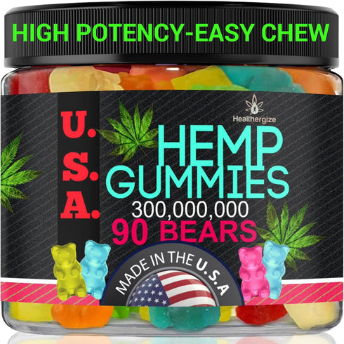 Hemp Gummies Bears, 90 Fruity Flavors Sleep Gummies for Calm, Muscles Discomfort, Relaxation, Natural Hemp Oil Edibles