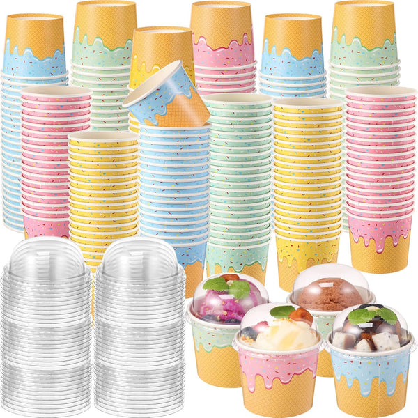 Jingmore 160 Count Paper Ice Cream Cups with Clear Dome Lids Disposable Dessert