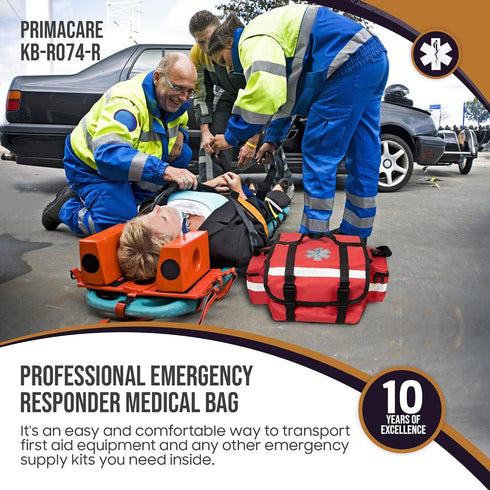 KB-RO74-R 17" 9" 7", Primacare First Responder Trauma Bag, x x Red EMT/EMS Medical Supply Organizer with Padded