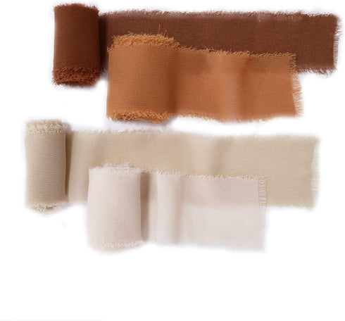 Lookein Handmade 1.5" Chiffon Silk-Like Ribbon Swatch Chart, Vintage Frayed Edges for Wedding Invitations and