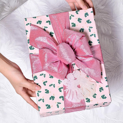 YAMA Glitter Wired Ribbon, Pink, 1-1/2 inch x 20 Yards for Christmas, Gift Wrapping, Wreath, Crafts, Party