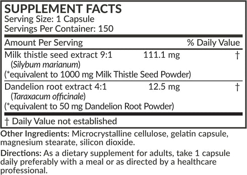 Futurebiotics Milk Thistle Silymarin Marianum & Dandelion Root, 150 Capsules, Antioxidant Support, Detox, Liver Health