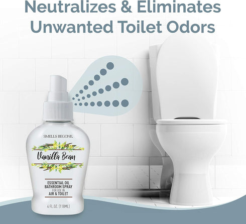 SMELLS BEGONE Essential Oil Air Freshener Bathroom Spray, 4 oz, Eliminates Bathroom & Toilet Odors, Vanilla Bean Scent
