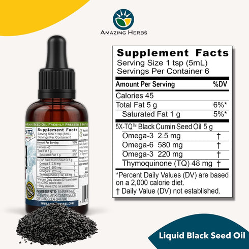 Amazing Herbs Premium Black Seed Oil - Gluten Free, Non-GMO, Cold Pressed - 1 Fl Oz (Pack of 3)